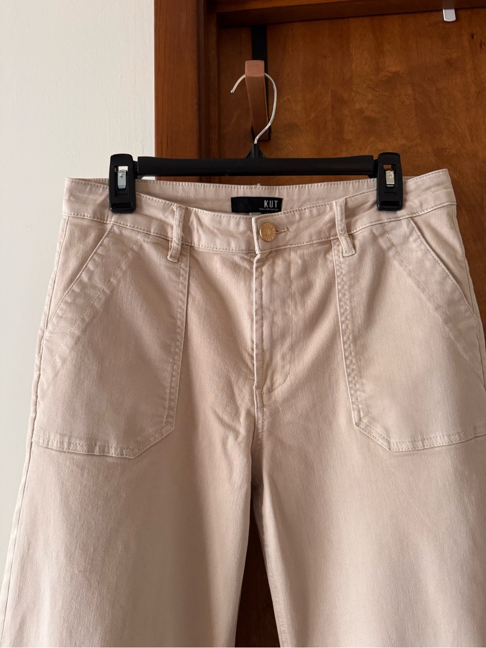 KUT From The Kloth Wide Leg Pants Cream Stretch Cotton High Rise Women’s 10 - Picture 2 of 6